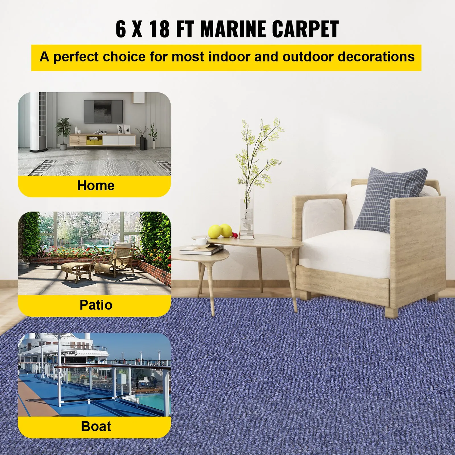 VEVOR Deep Blue Marine Carpet 6 ft x 18 ft Marine Carpeting Marine Grade Carpet for Boats with Waterproof,-$65