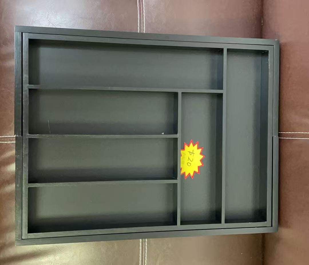 BNIB-Bamboo Expandable Drawer Organizer for Utensils Holder, Adjustable Cutlery Tray, (Black)-$20