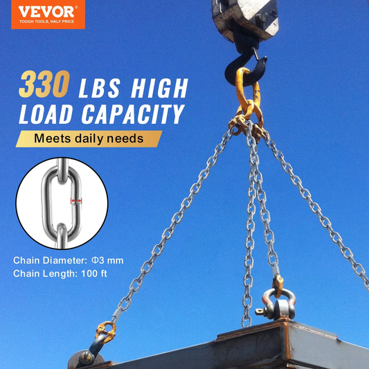 VEVOR Zinc Plated Proof Coil Chain Carbon Steel Chain Sling 1/8" x 100' 330 lbs,-$20