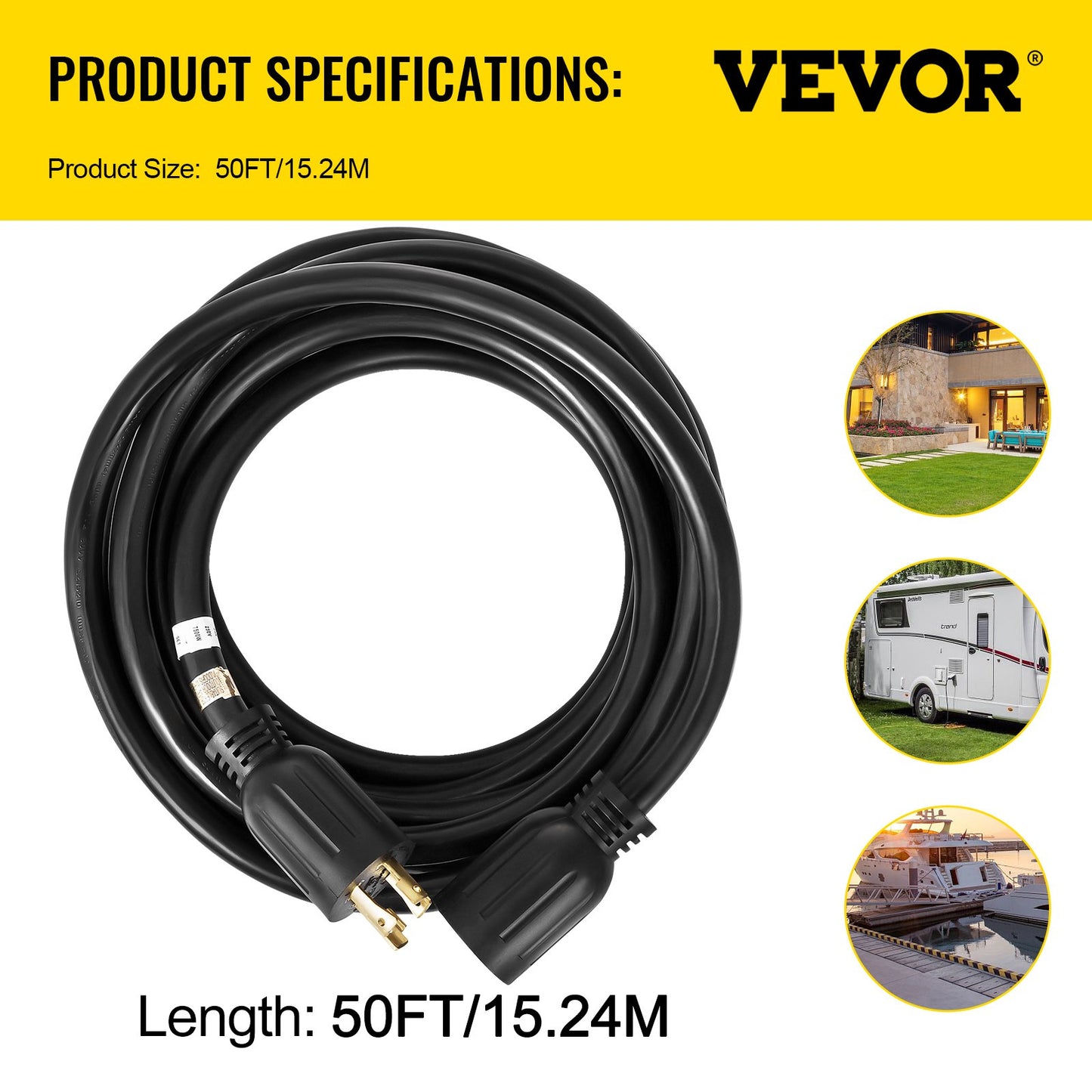 BNIB-VEVOR 125V-250V 30 Amp Generator Extension Cord 50FT Generator Cord 4 Wire 10 Gauge Generator,-$105