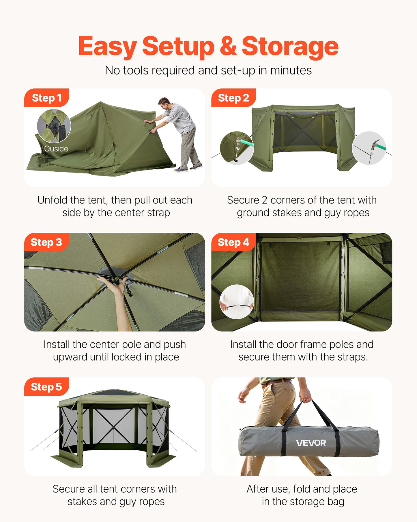 OPen Box VEVOR Pop up Gazebo Screen Tent, 10 x 10 ft Large 6-Sided Camping Canopy Tent with Removable Top,-$150