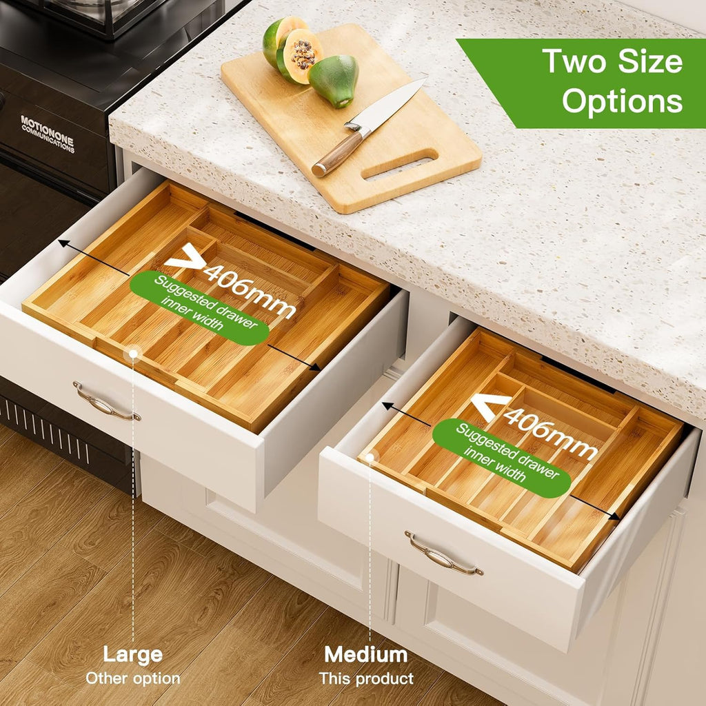 BNIB-Bamboo Expandable Drawer Organizer for Utensils Holder, Adjustable Cutlery Tray, (Yellow)-$20