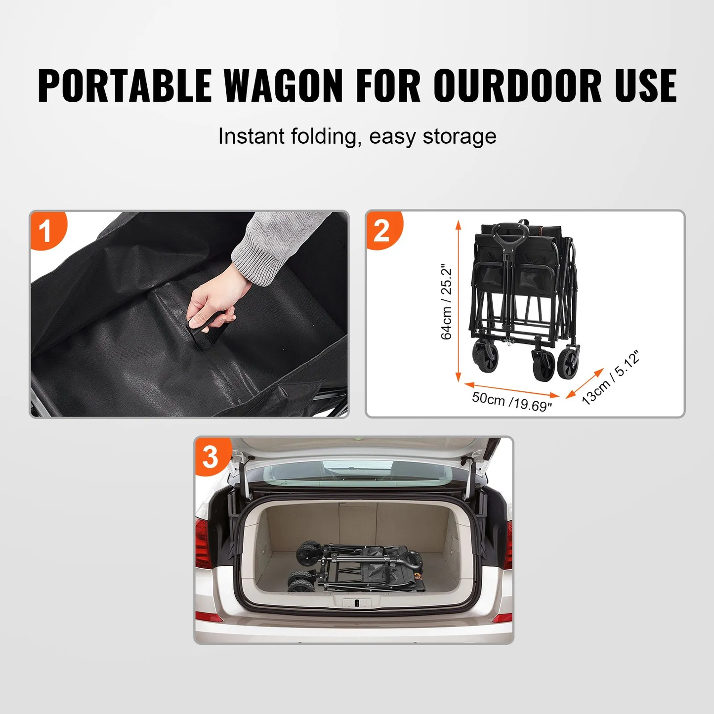 VEVOR Collapsible Folding Wagon, 2 cu.ft Beach Wagon Cart with All-Terrain 5in Wheels,-$55