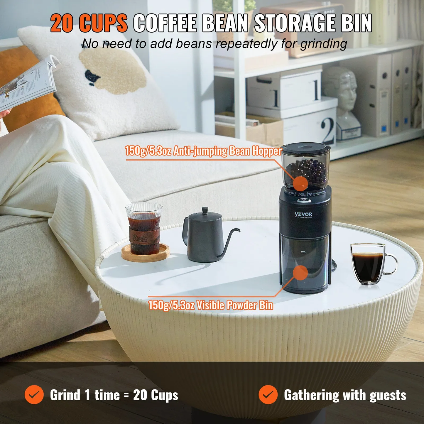 VEVOR Conical Burr Grinder, Electric Adjustable Burr Mill with 35 Precise Grind Setting, 5.3-Ounce 20 Cups,-$40