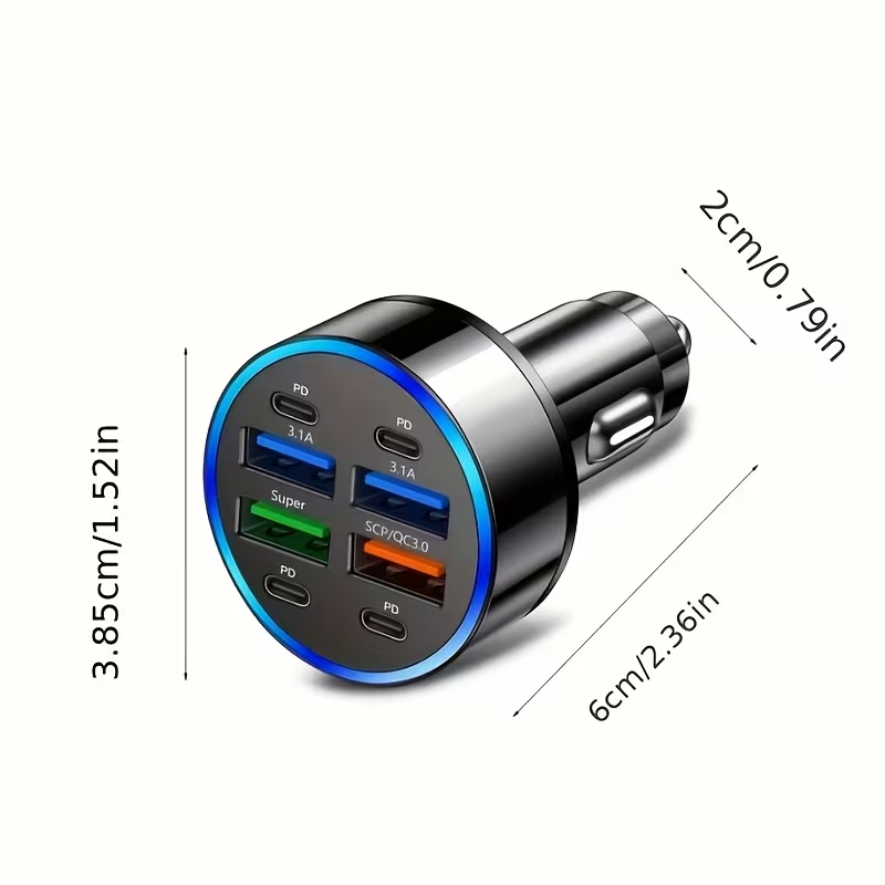 BNIB-100W 8-Port Fast Car Charger | 4 PD + 4 USB Multi Port Car Charging Hub, 12-24V Wide Voltage,-$10