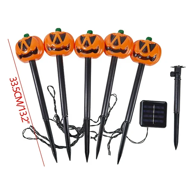 BNIB-Halloween Pumpkin Stake Lights Set of 5, Solar Lighted Pumpkins Outdoor Waterproof-$10