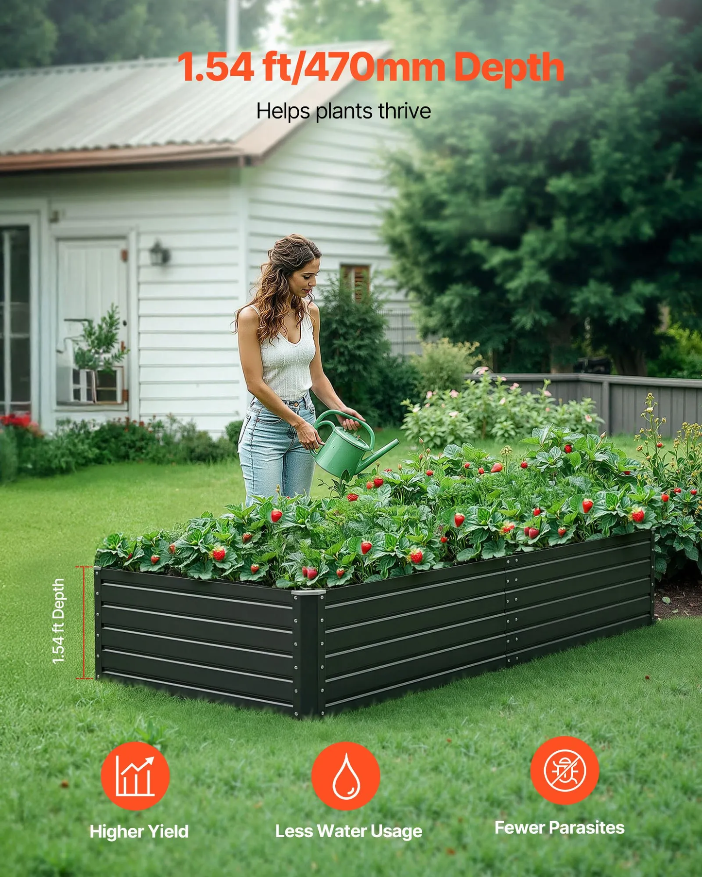 VEVOR Metal Raised Garden Bed, 6.7 x 3 x 1.5 ft Outdoor Galvalume Planter Garden Box, Open Bottom Design,-$55