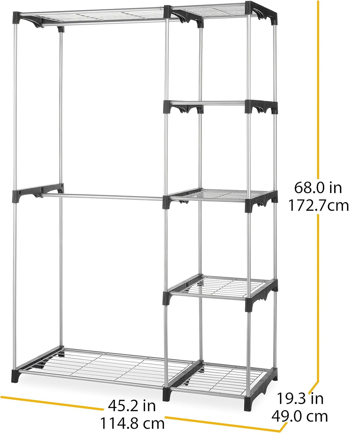 Brand New Amazon Basics Double Rod Closet,Freestanding Wardrobe, Coat Rack, Shoe Rack, Silver