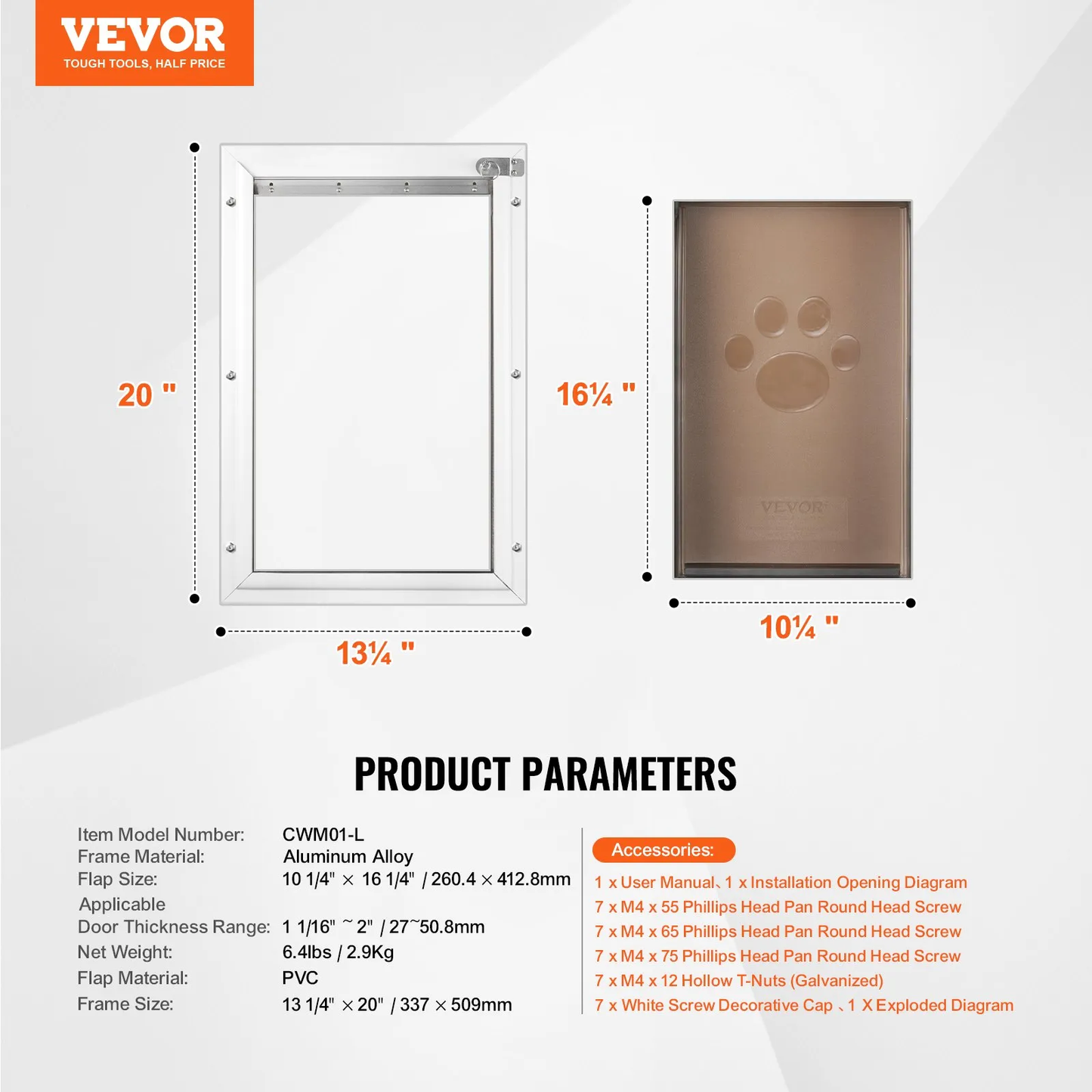 VEVOR Pet Door for Door with Lock and Magnetic Flap System Aluminum Frame Large,-$50