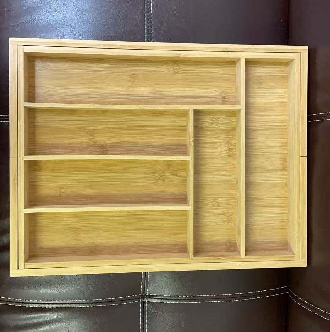 BNIB-Bamboo Expandable Drawer Organizer for Utensils Holder, Adjustable Cutlery Tray, (Yellow)-$20
