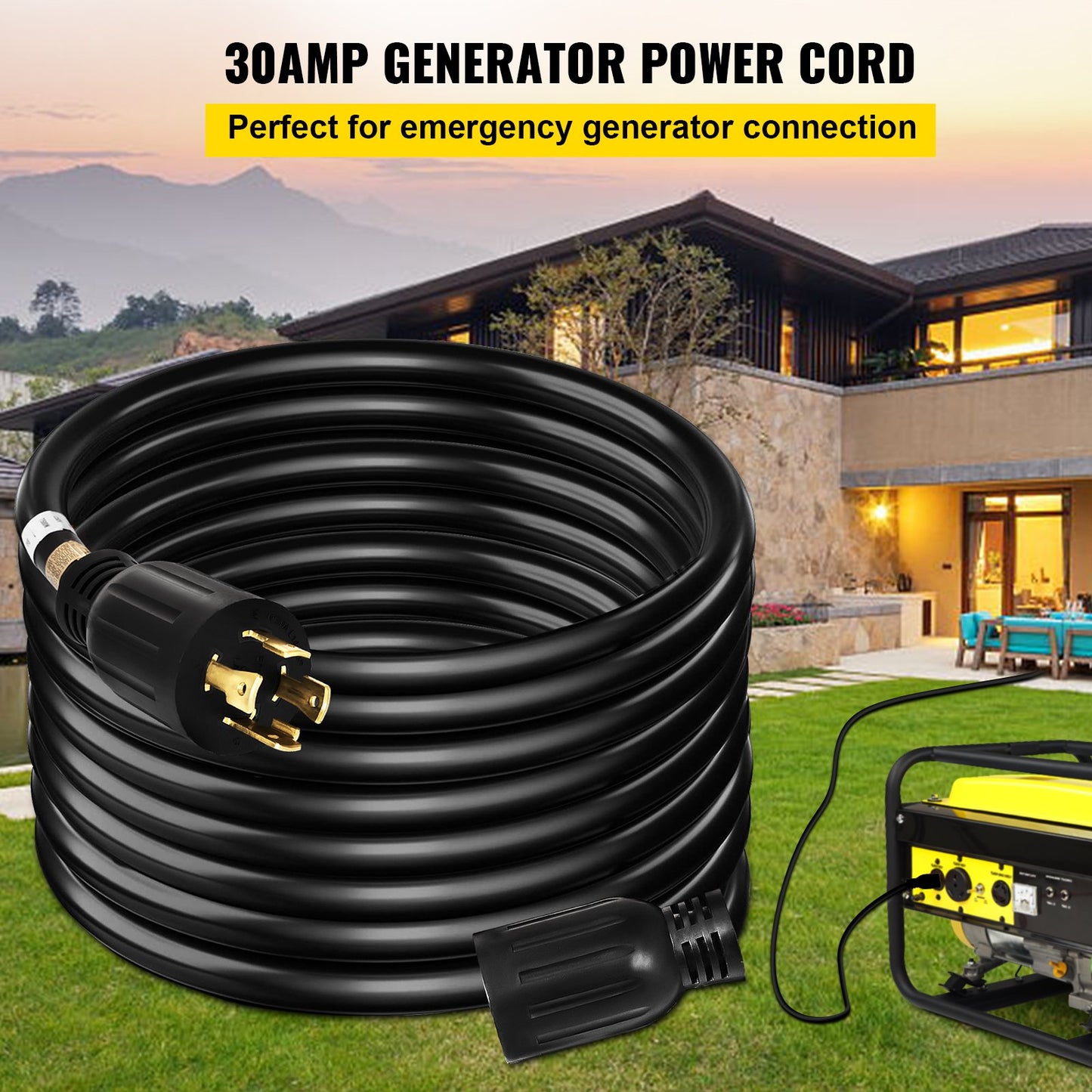 BNIB-VEVOR 125V-250V 30 Amp Generator Extension Cord 50FT Generator Cord 4 Wire 10 Gauge Generator,-$105