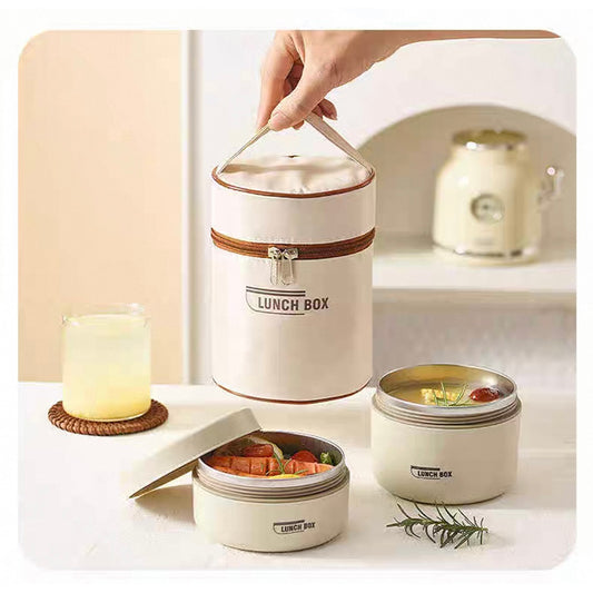 BNIB-Portable Insulated Lunch Container Set,Stackable 304 Stainless Steel Food Thermal Bento Box, (2Tier)