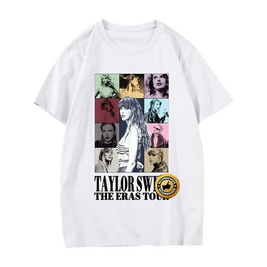 BNIB-Taylor Swift Graphic Tee–Casual Printed Round Neck Short Sleeve Shirt for Women (White)Size: L,-$5