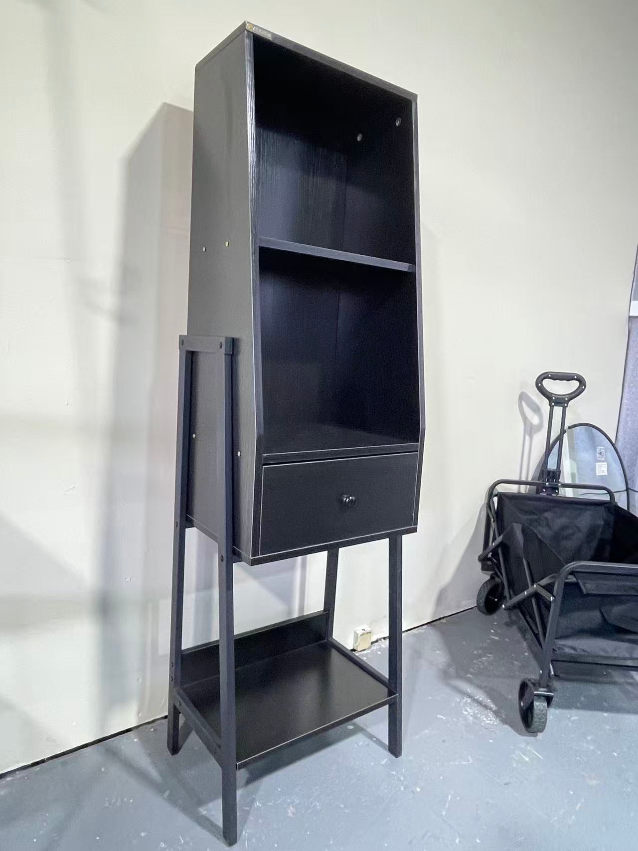 BNIB- Modern Slim 3-Tier Ladder Shelf w/1 Drawer, Freestanding Storage Shelves (Black),-$60