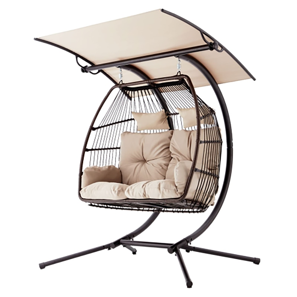 BNIB-Erommy 44'' x 67'' Outdoor Swing Loveseat with Stand, Foldable Hanging Chair, Hammock Cushion