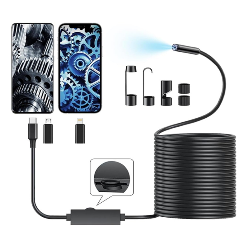 BNIB-16.6" (about 5M) Endoscopic Camera with Light for iPhone and Android,1920P HD IP67 Waterproof ,-$30