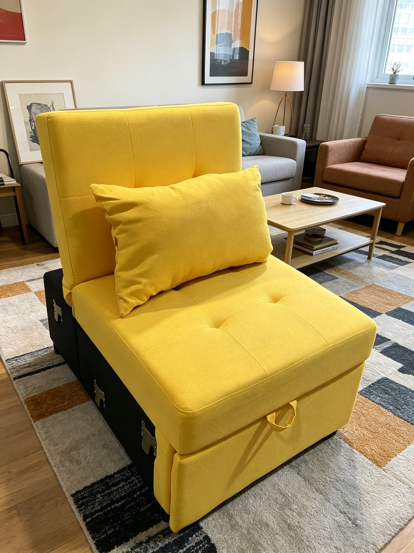 Brand New Assemble POVISON Chair Bed Sleeper, 3-in-1 Convertible Sofa Chair W/ Adj Backrest(Yellow),-$500/pair