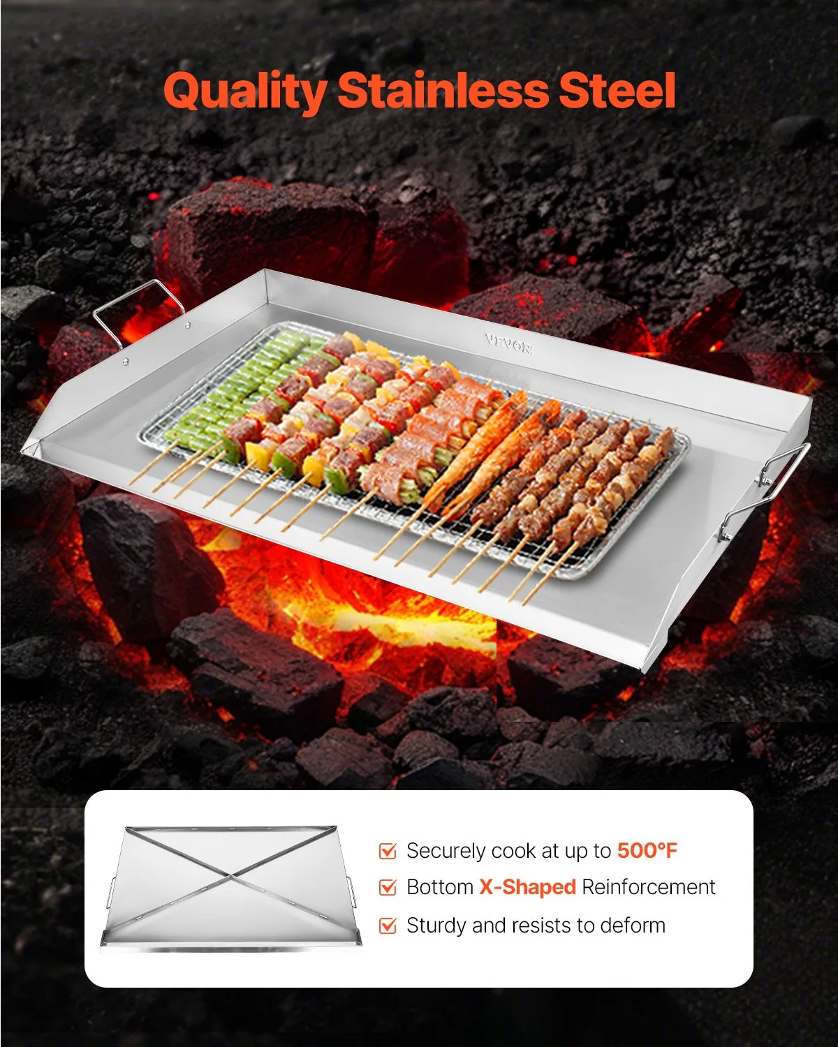 VEVOR Stainless Steel Griddle, 36x22 inch Universal Flat Top Rectangular Plate, Gas Grill Griddle,-$100