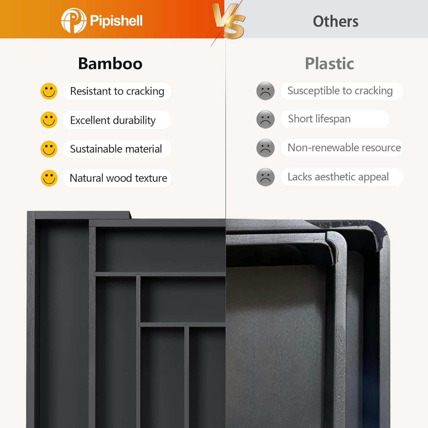 BNIB-Bamboo Expandable Drawer Organizer for Utensils Holder, Adjustable Cutlery Tray, (Black)-$20