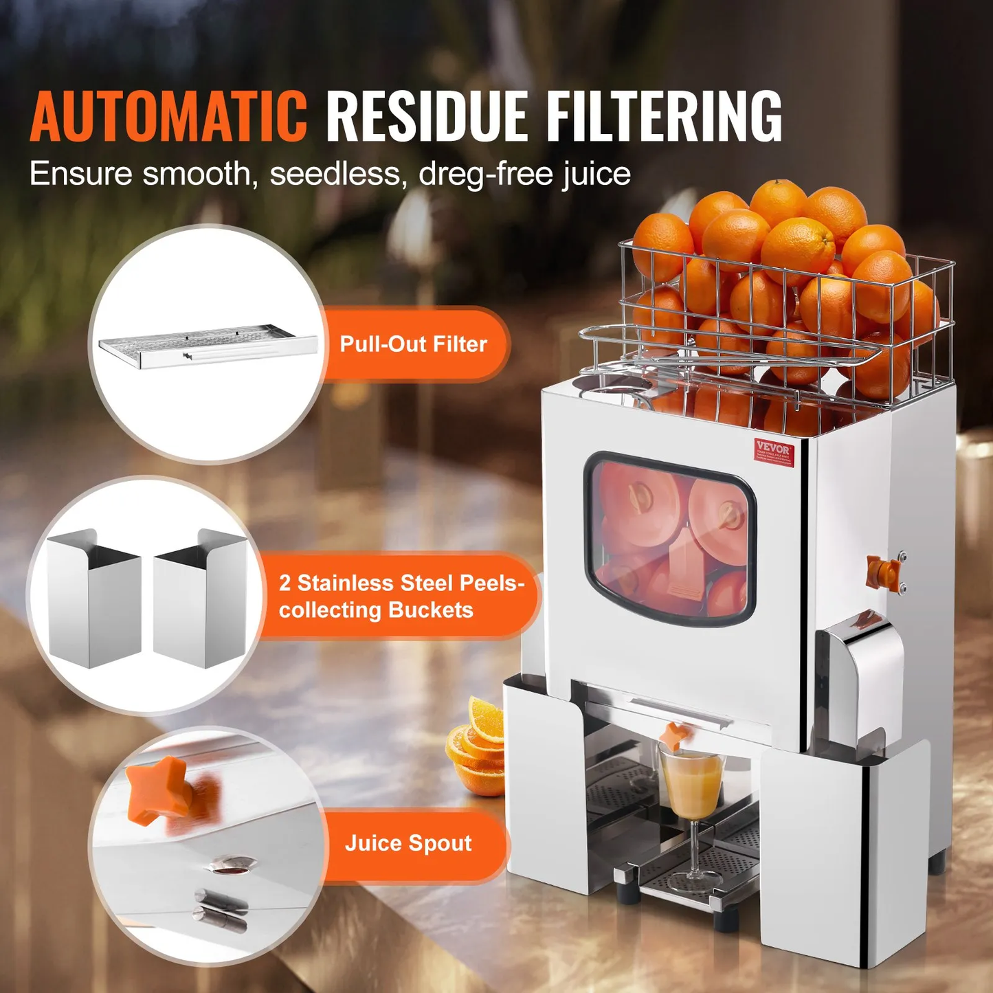 VEVOR Commercial Orange Juicer: 120W automatic juice extractor, 20 oranges squeezed per minute,-$550