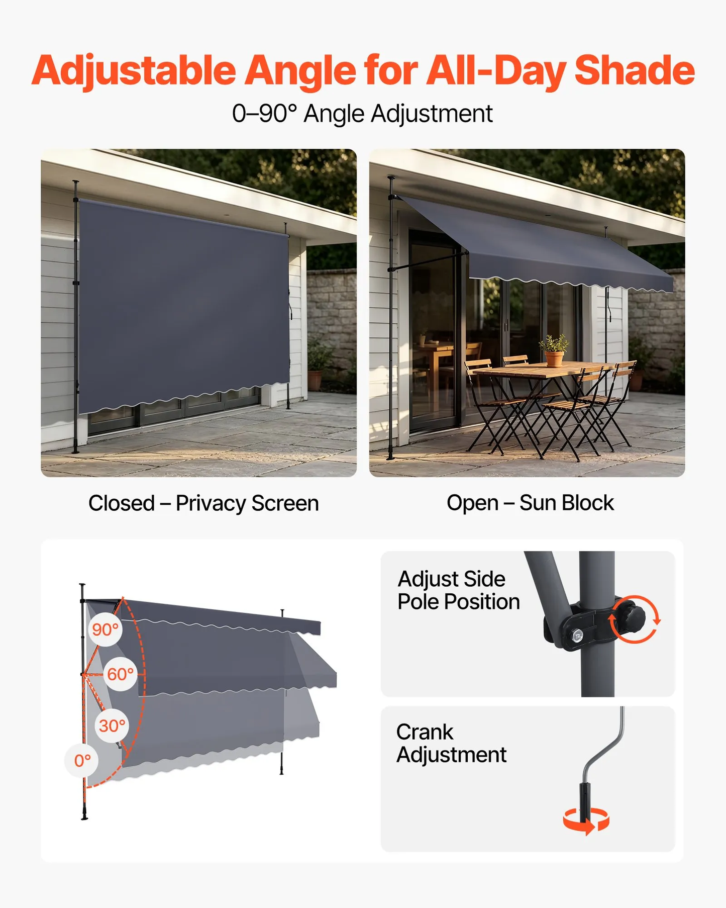 VEVOR Manual Retractable Awning, 138" Outdoor Retractable Patio Awning Sunshade Shelter,-$75