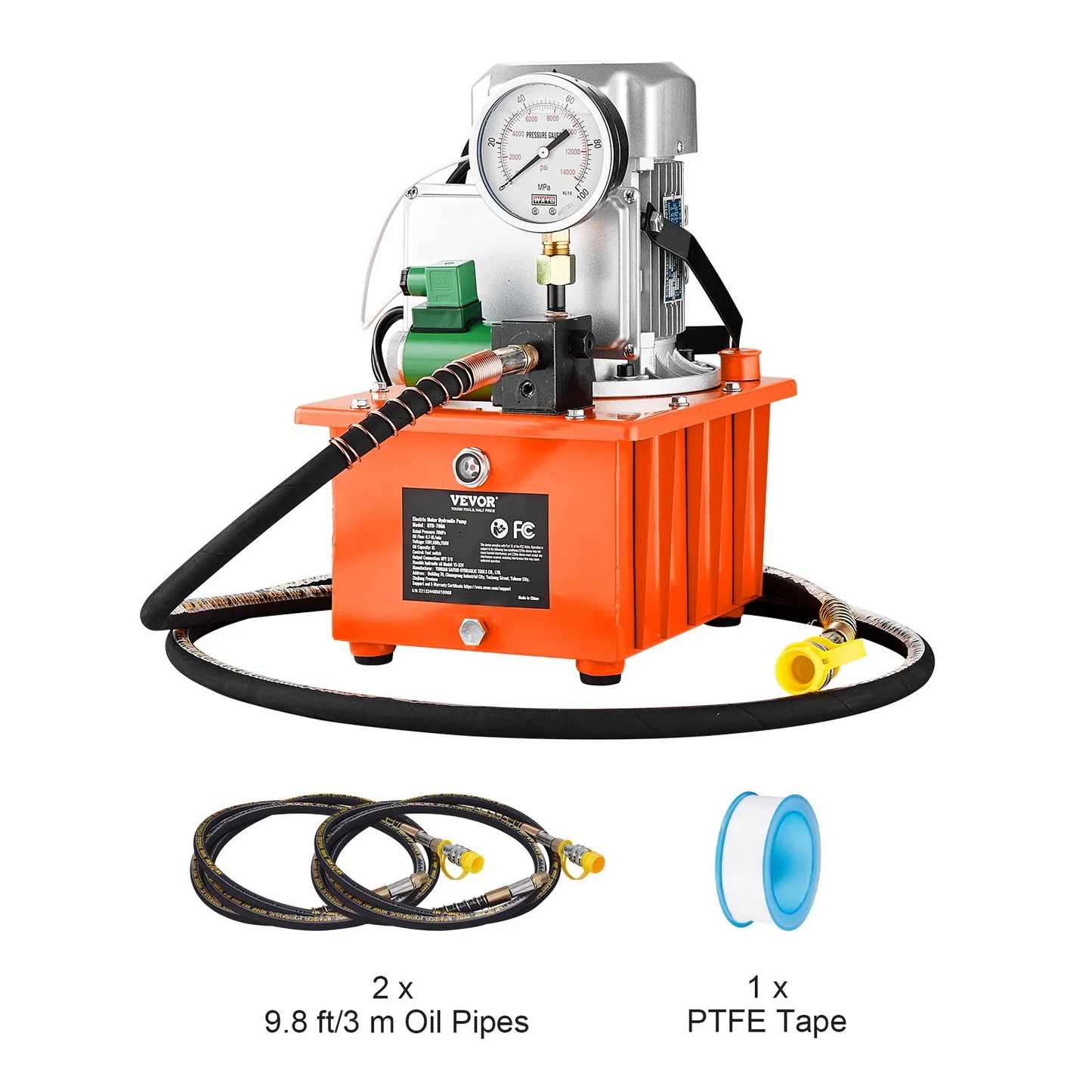 VEVOR Electric Hydraulic Pump, 10000 PSI 750W 110V 488 in³/8L Capacity, Single Acting Solenoid Valve,-$220