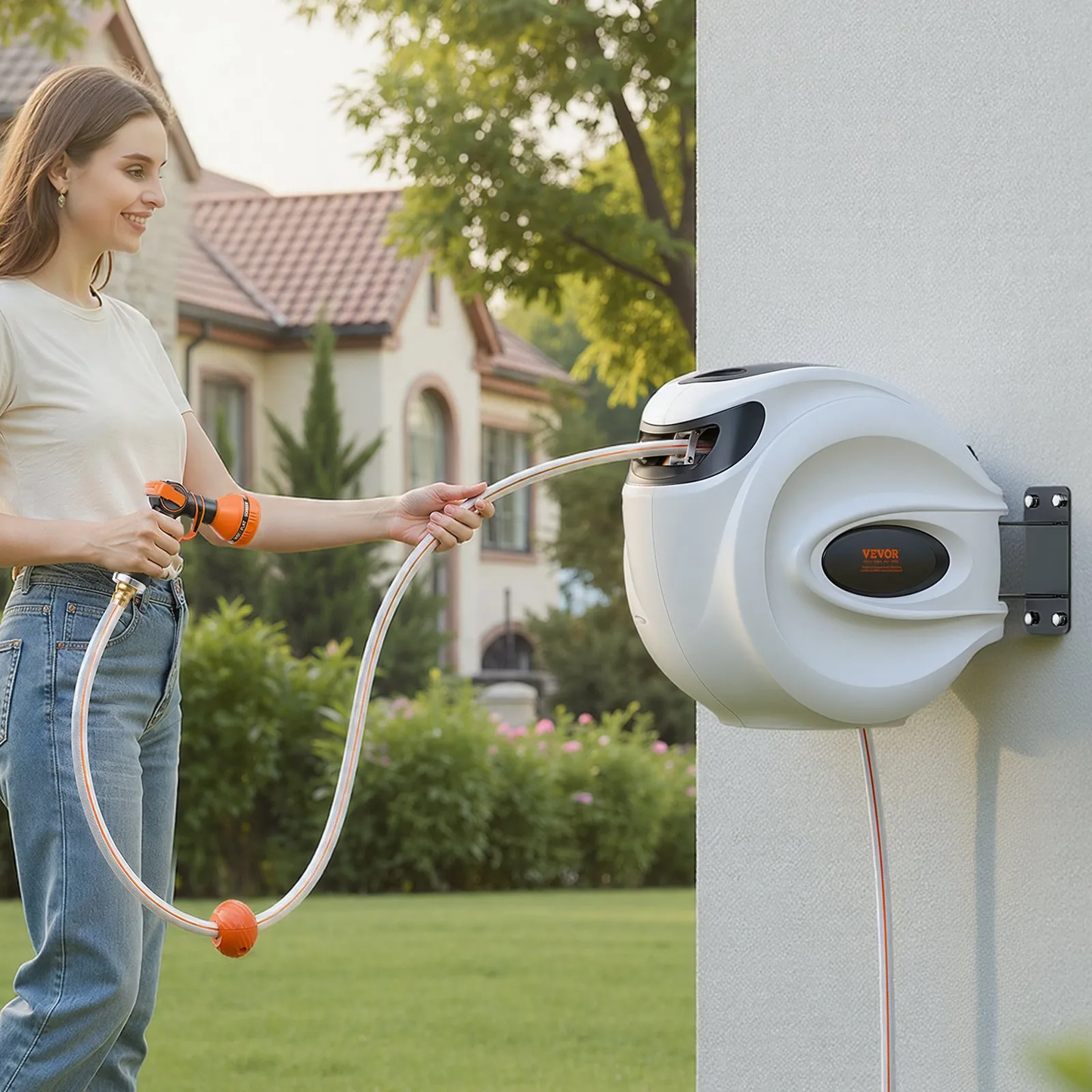 VEVOR Retractable Hose Reel, 100 ft x 1/2 inch, 180° Swivel Bracket Wall-Mounted,-$85