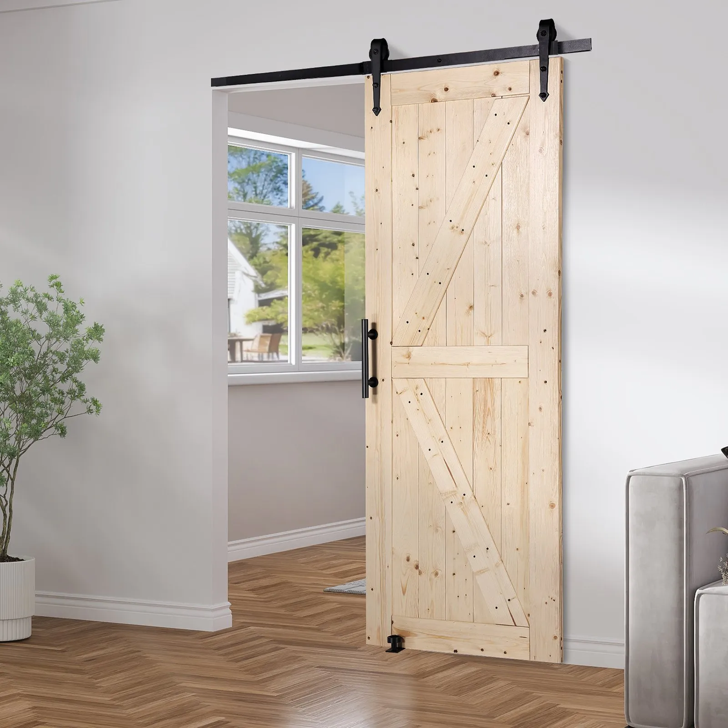 VEVOR Barn Door and Hardware Kit, 30" x 84" Wood Sliding Barn Door, Smoothly and Quietly,