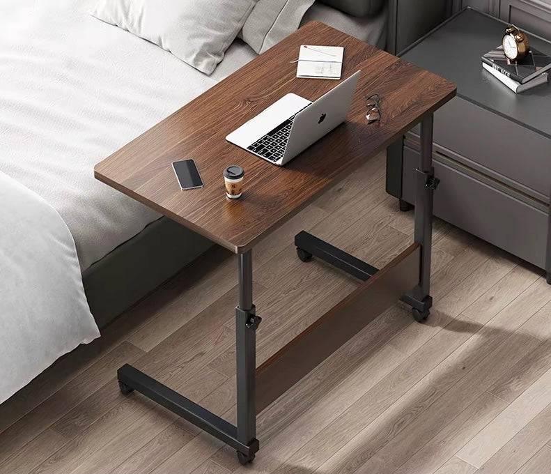 BNIB-Movable Side Table/Laptop Desk for Bed/Sofa, w/Adjustable Height & Lockable Wheels-Black Walnut