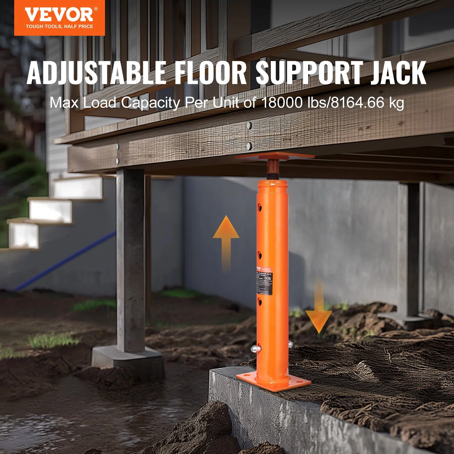 VEVOR House Floor Jack, 19"-36" Height Range, 18000 lbs Max Load Capacity, Adjustable Support Beam,-$40