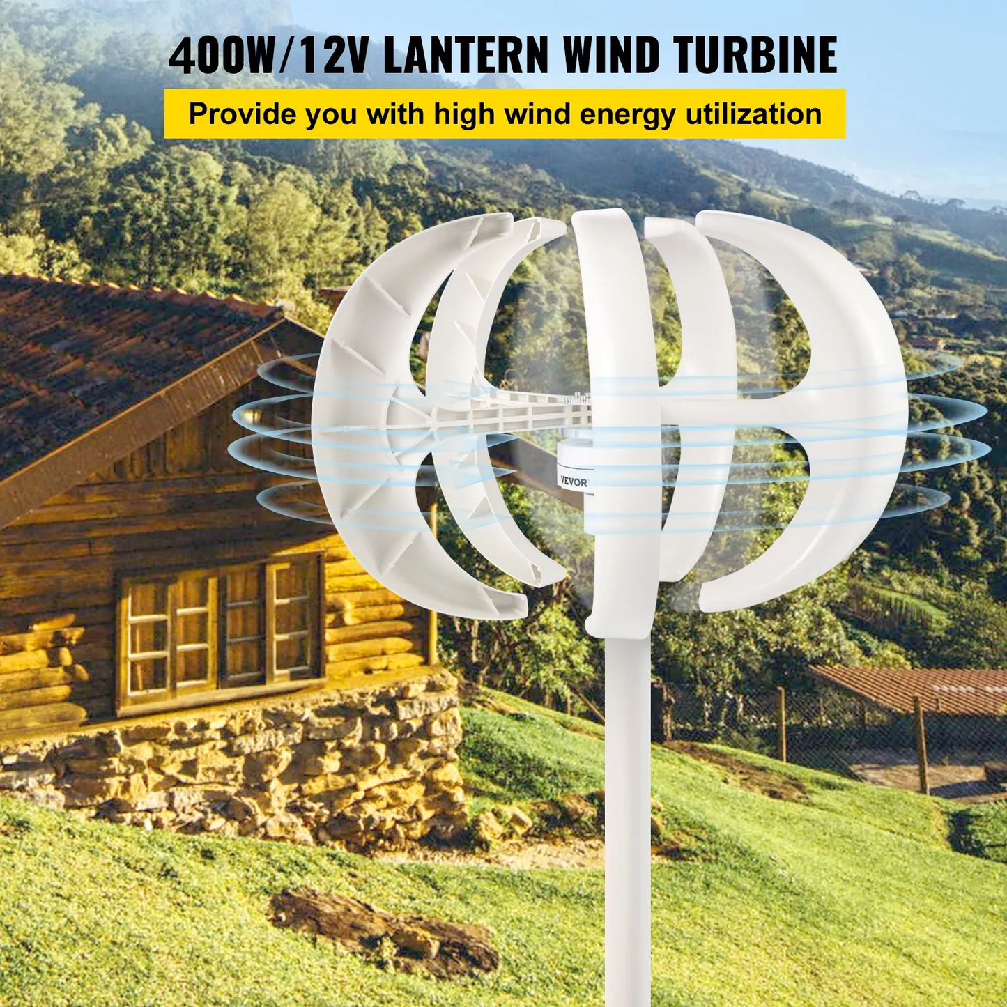 VEVOR Wind Turbine 400W 12V Wind Turbine Generator White Lantern Vertical Wind Generator 5 Leaves Wind,-$130