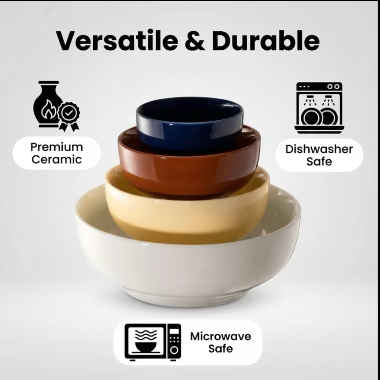BNIB-Ceramic Mixing Bowls Set 4 Piece Nesting Bowls Microwave and Dishwasher Safe for Mixing Baking and Food Prep,-$20