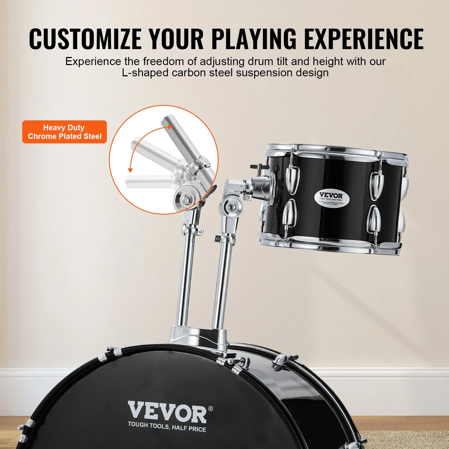 VEVOR Adult Drum Set, 5-Piece, 22 inches Complete Full Size Drum Kit with Bass Toms Snare Floor,-$260