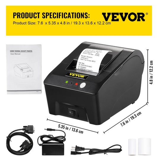 VEVOR Printer Receipt, 58mm Thermal Printer, ESC/POS Command Thermal Receipt Printer