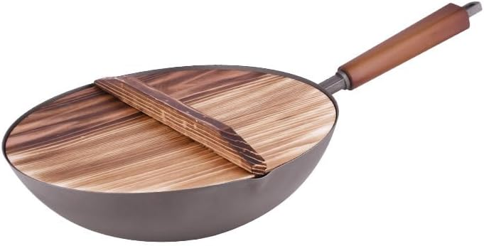 BNIB-Non-Stick Wok Pan with Wooden Lid, 12.6 inch(32cm),Ergonomic Handle, Deep Bowl Design Grey,
