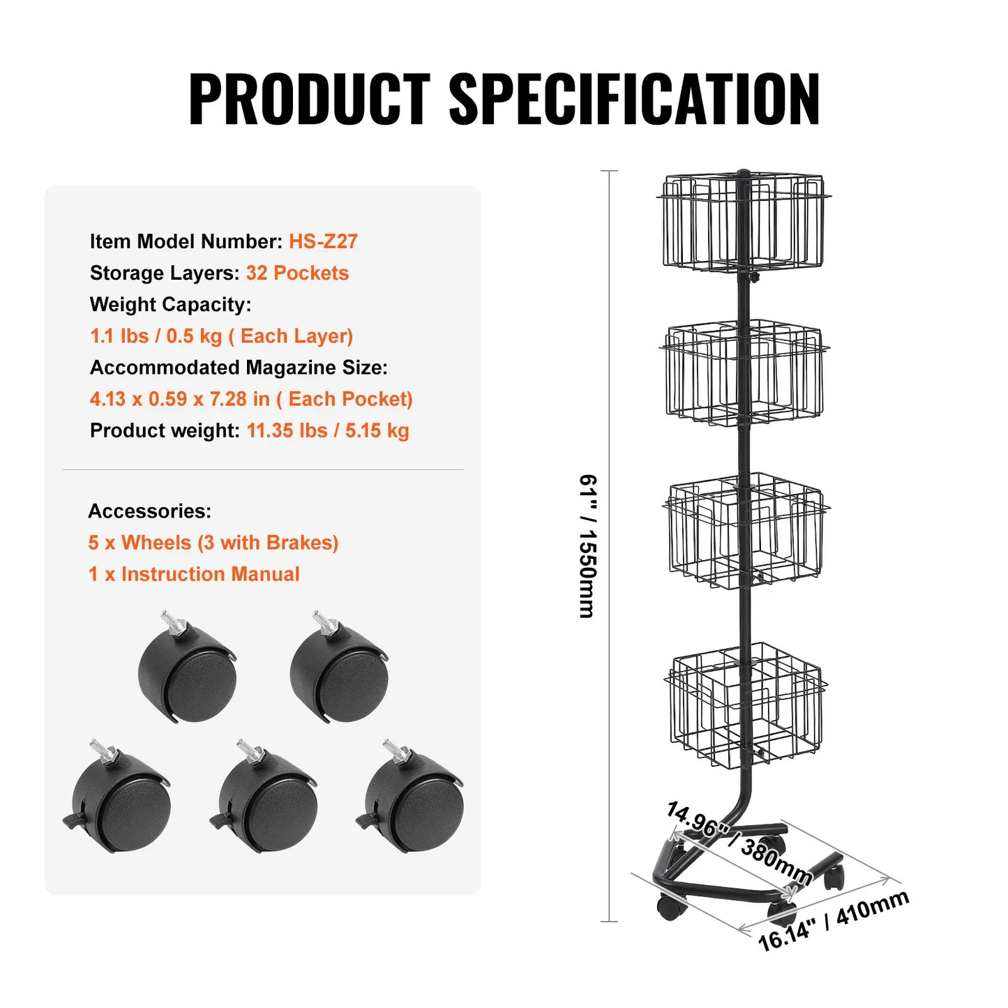 VEVOR Brochure Display Rack, 4-Tier 32 Pockets Rotating Magazine Literature Display Stand for Postcards,-$85