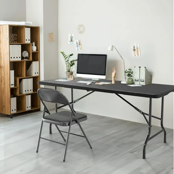 BNIB-VINGLI 6 Foot Plastic Folding Table Portable Long Table for Indoor Outdoor Use Rectangular,Black,-$160