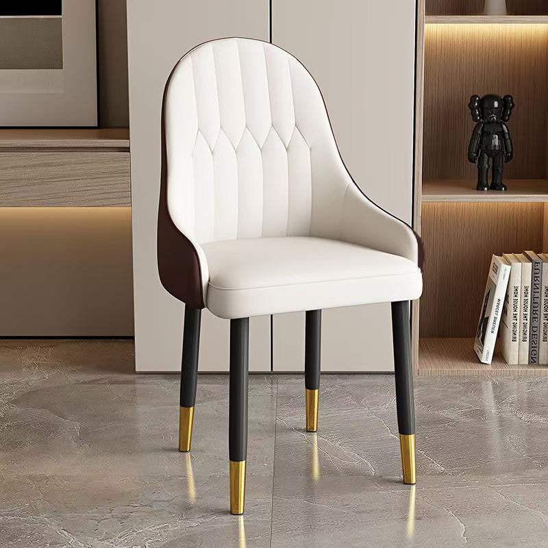 BNIB-Modern Dining Chairs, PU Leather Upholstered Backrest Chiairs w/Metal Legs (White & Brown