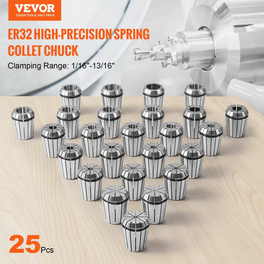 VEVOR 25 pcs ER32 Collet Set, 1/16''-13/16'', ER32 Spring Collet Chuck Set, 0.0006"/15μm TIR Lathe Chuck