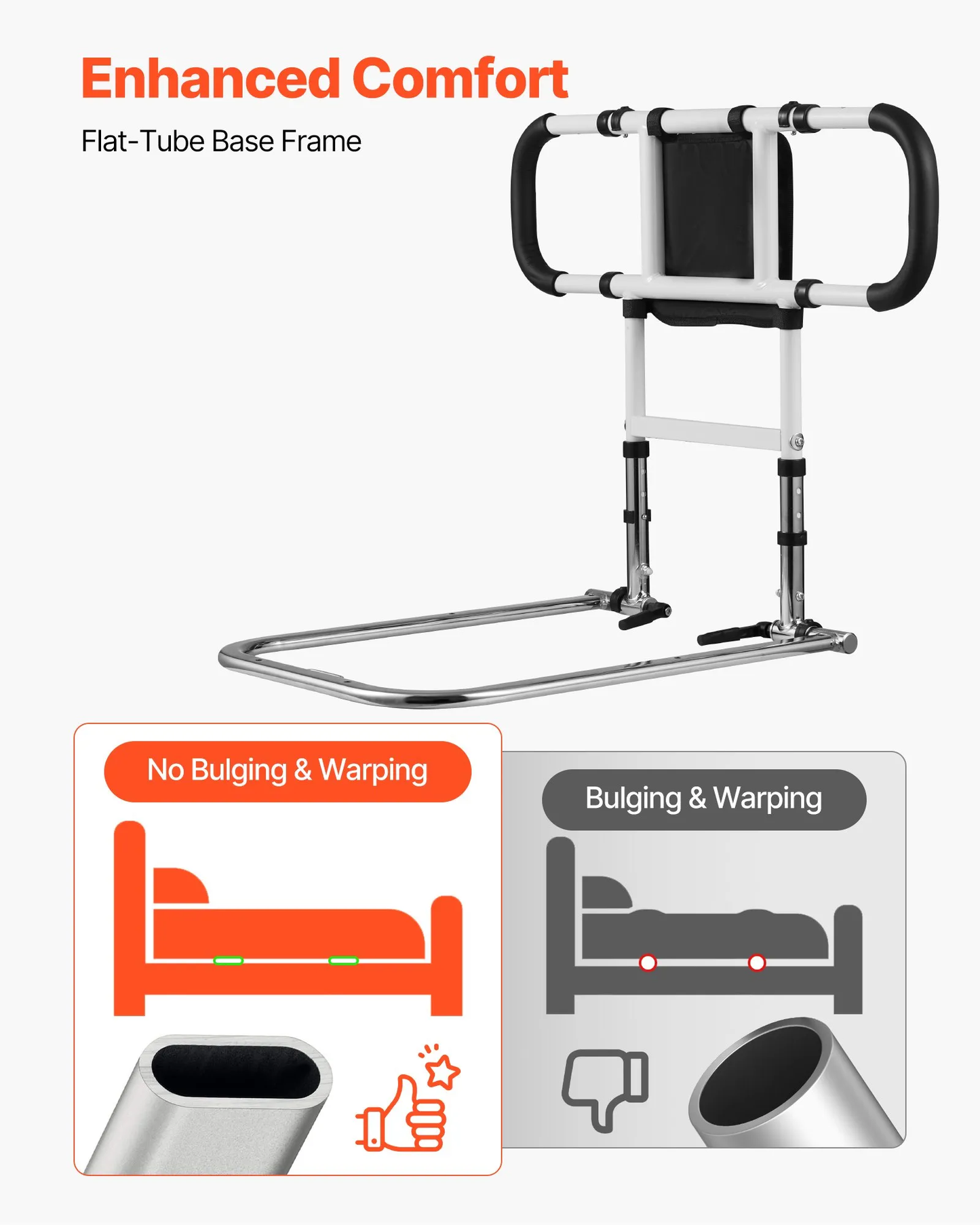 VEVOR Foldable Extendable Bed Assist Rail with Side PU Handles, Height Adjustable Carbon Steel,-$35