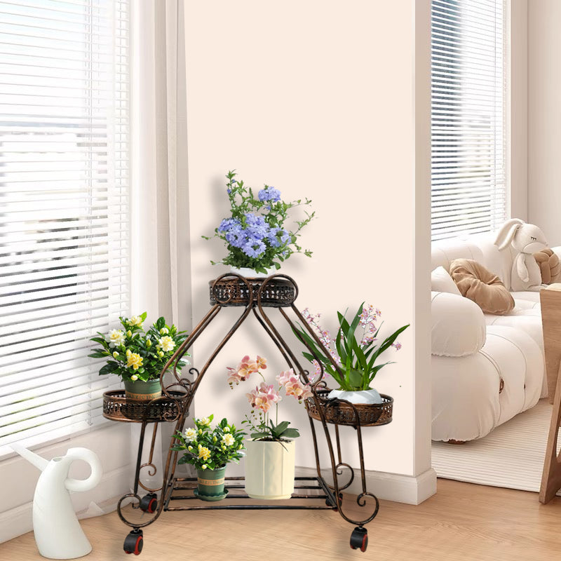 Brand New Red Copper Flower Stand w/Rolling Casters, Multi-Tiered Round Planter Rack, Indoor & Patio Display