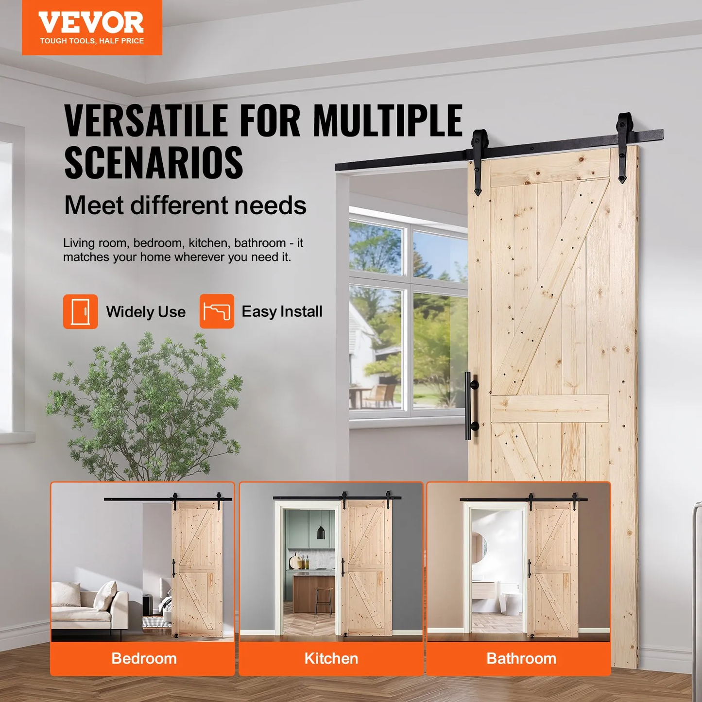 VEVOR Barn Door and Hardware Kit, 30" x 84" Wood Sliding Barn Door, Smoothly and Quietly,