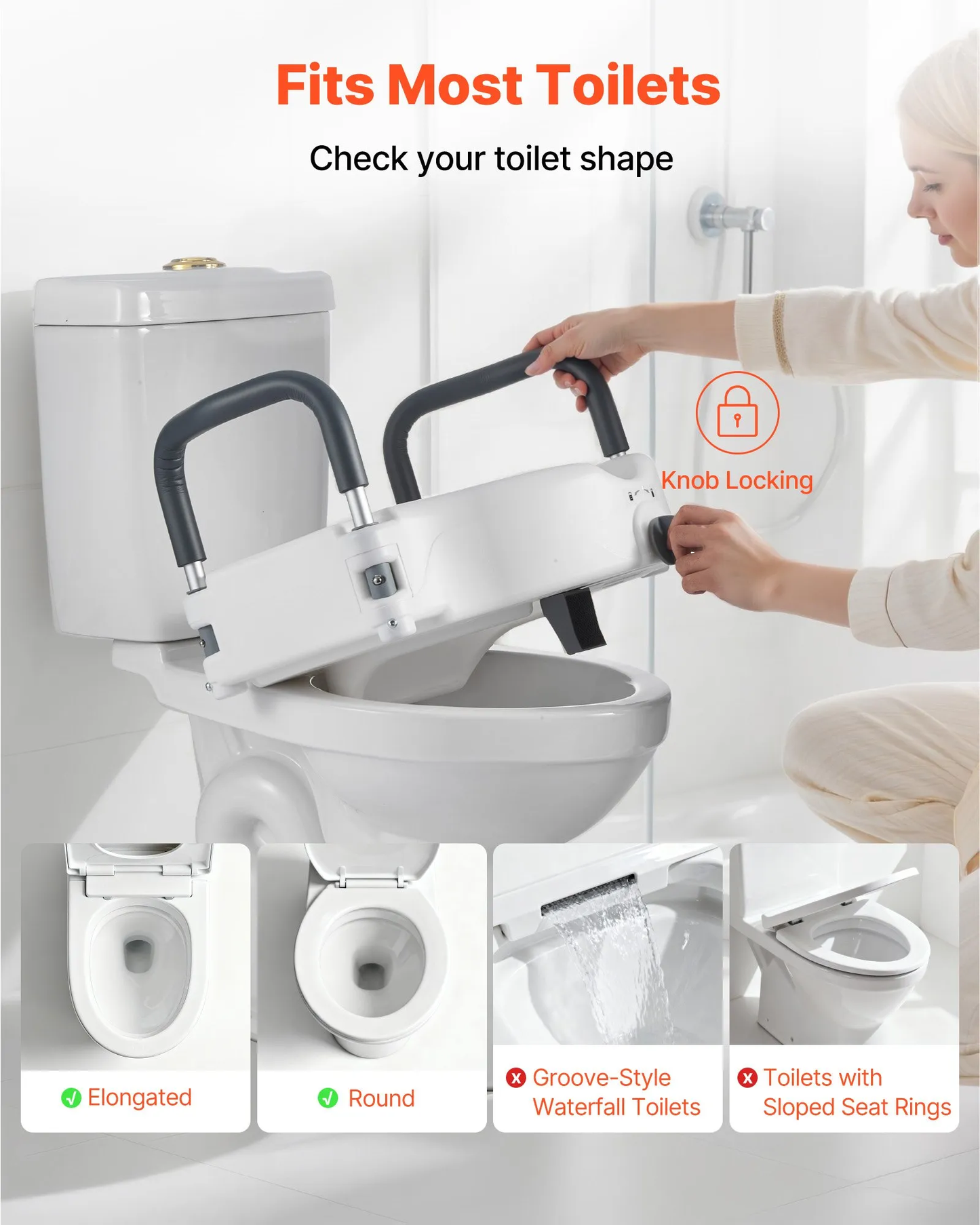 VEVOR Raised Toilet Seat with Arms, 300 lbs Load Capacity, 5-Inch Lift Height, Widened Commode,-$40