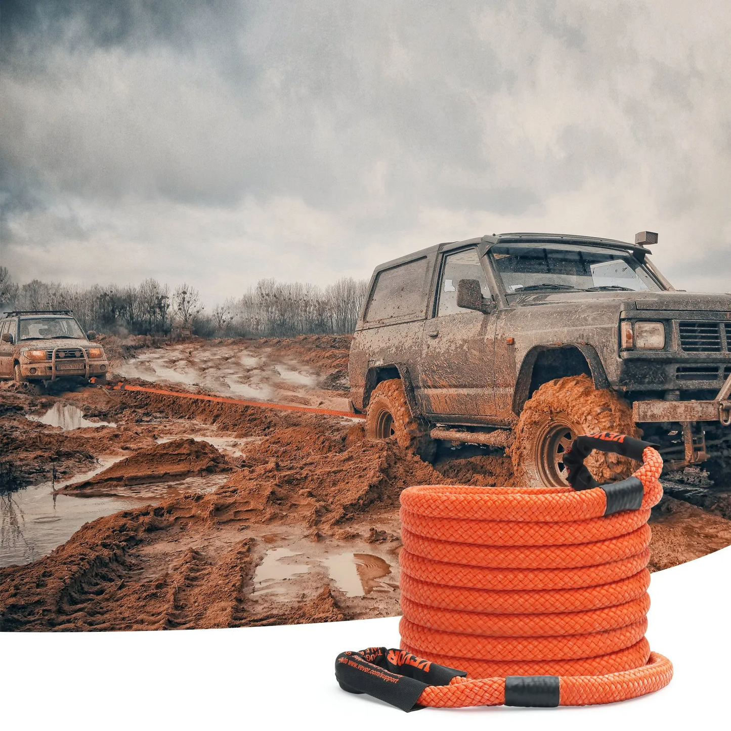 VEVOR 7/8" x 30' Kinetic Recovery Tow Rope 30580lbs, Heavy-Duty Off Strap w/2 Soft Shackles (41750lbs),-$70