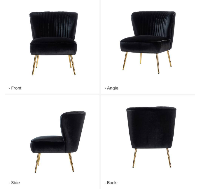 BNIB-Monica Modern Black Velvet Comfy Living Room Side Chair with Golden Metal Legs(black)-$150