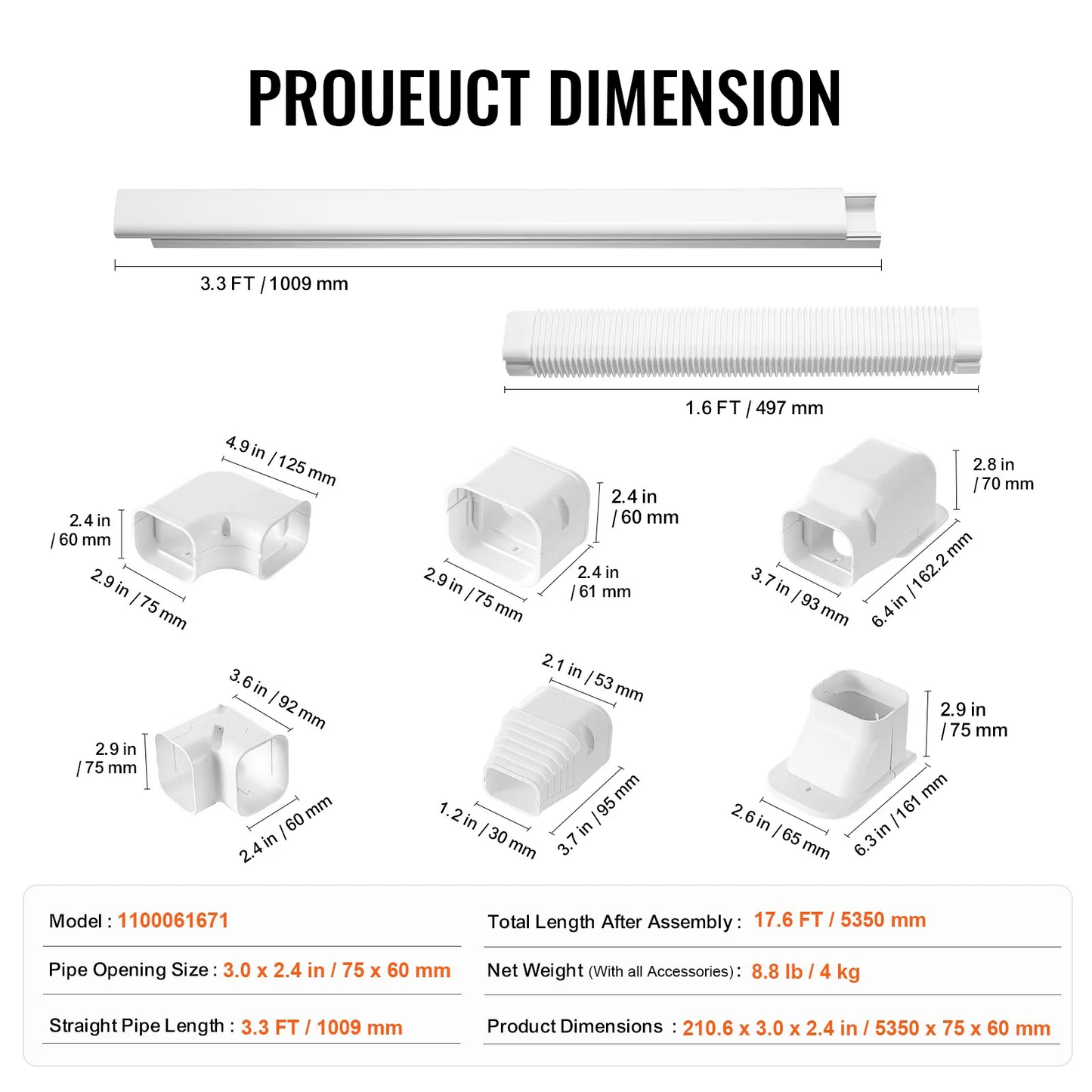 VEVOR Mini Split Line Set Cover 3-inch W 17.6Ft L, PVC Decorative Pipe Line Cover For Air Conditioner,-$40