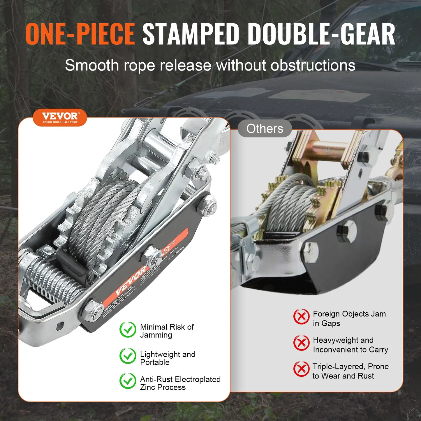 VEVOR Come Along Winch, 5 Ton (11,023 lbs) Pulling Capacity, 11.5 ft Steel Cable, 3 Hooks, -$45