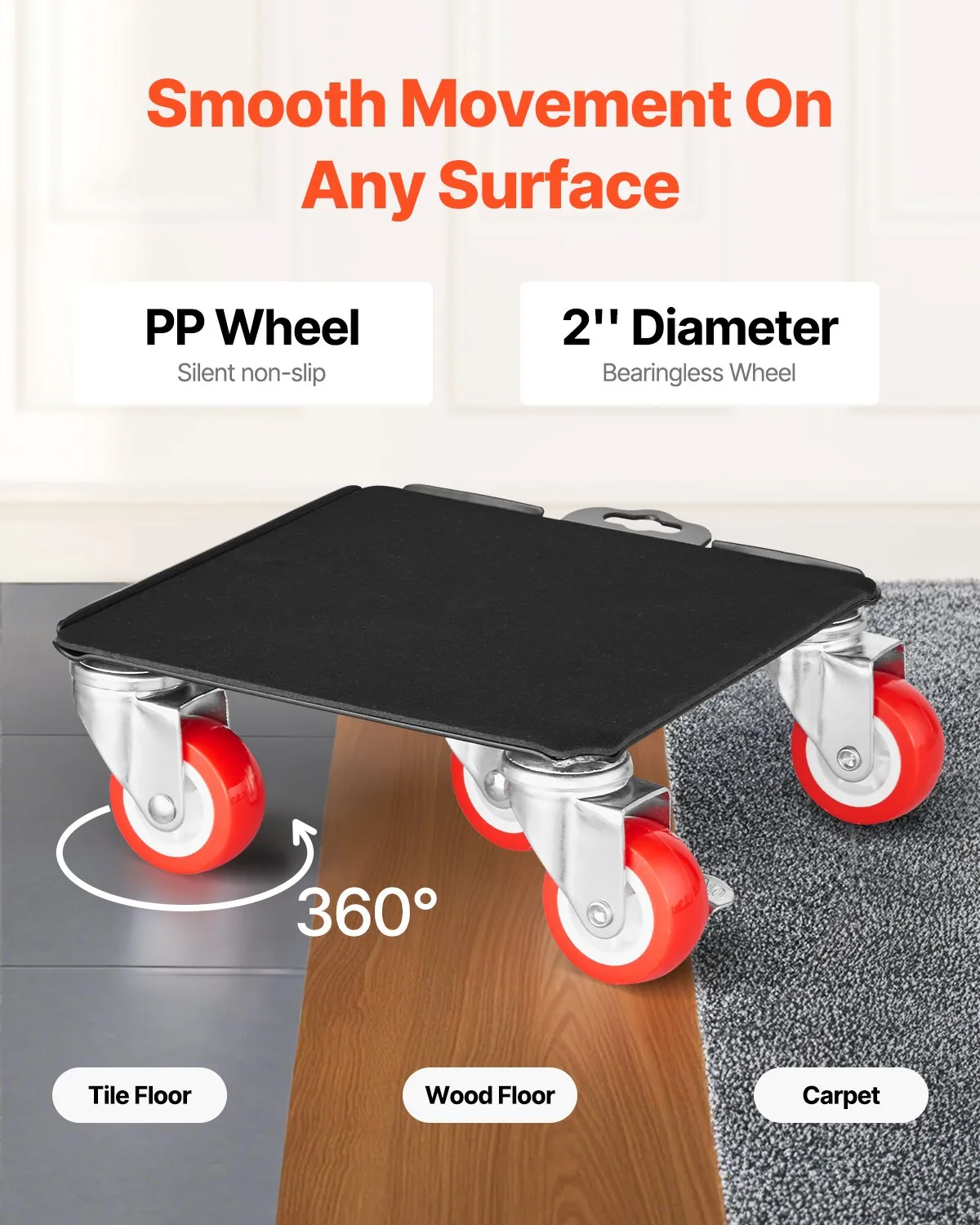 VEVOR Furniture Dolly, Maximum Load 3474 lbs, Heavy Duty Furniture Movers with 5 360°,-$45