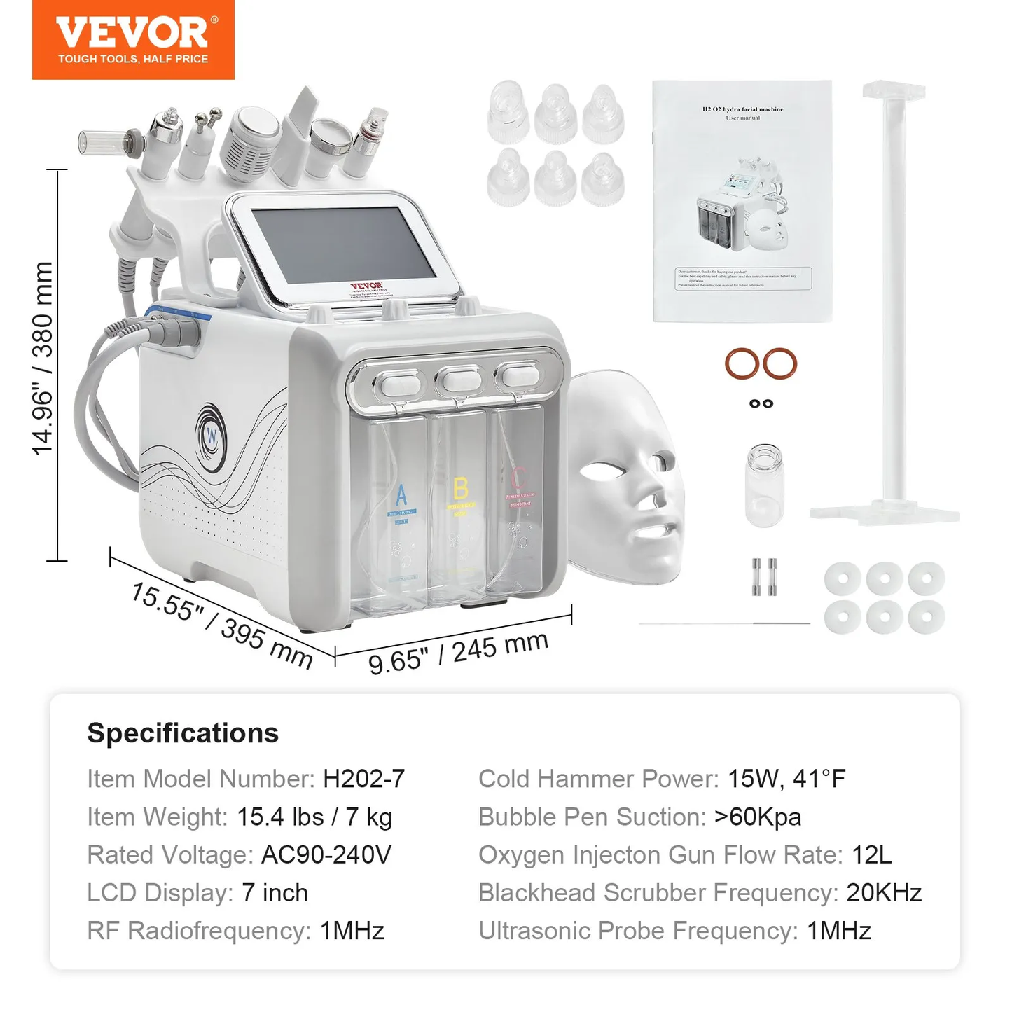 VEVOR 7 in 1 Hydrogen Oxygen Facial Machine, Professional Hydrafacial Machine for Spa with 7-inch LCD