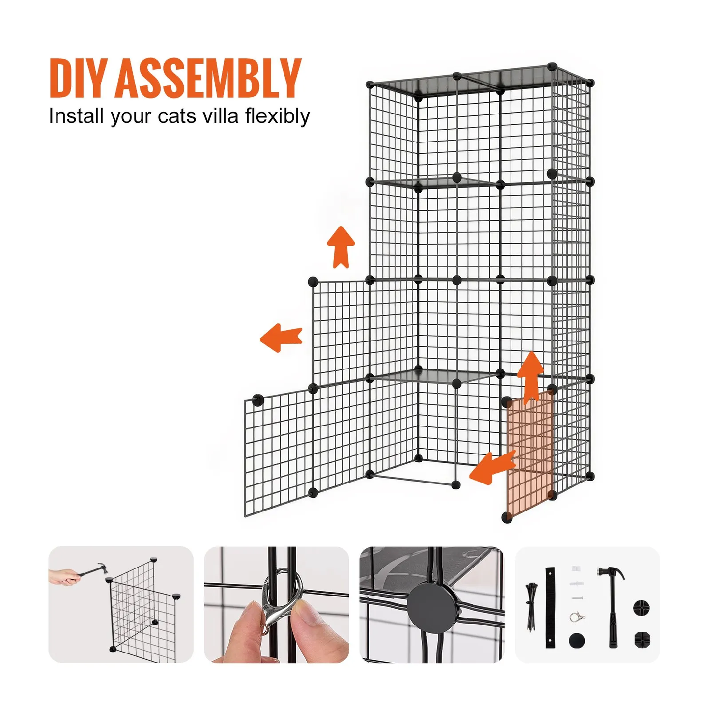 VEVOR Large 4-tier Cat Cage,Detachable Metal Wire,with 5 Front Doors Hammock Ramp ladders,-$130